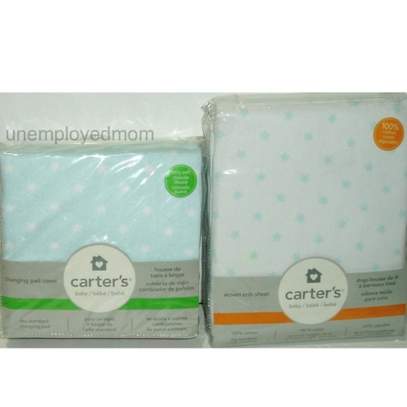 Carter's Other - Blue Crib Sheet & Changing Pad Cover Boys Nursey